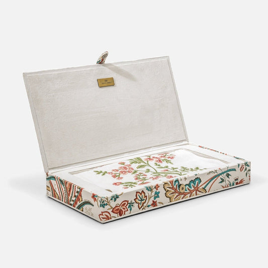 Ivory linen cotton table runner with coral embroidered accents, 274x36 cm dining table linen.
