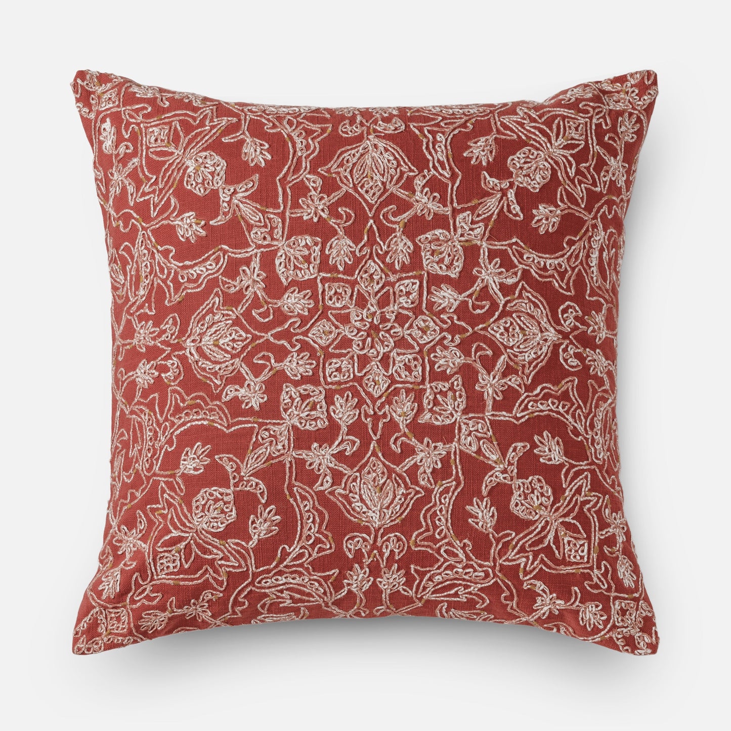 Coral cotton slub cushion with tonal stitched texture, 51x51 cm decorative accent pillow