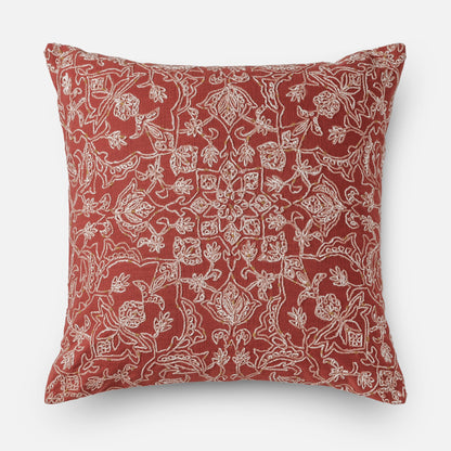 Coral cotton slub cushion with tonal stitched texture, 51x51 cm decorative accent pillow