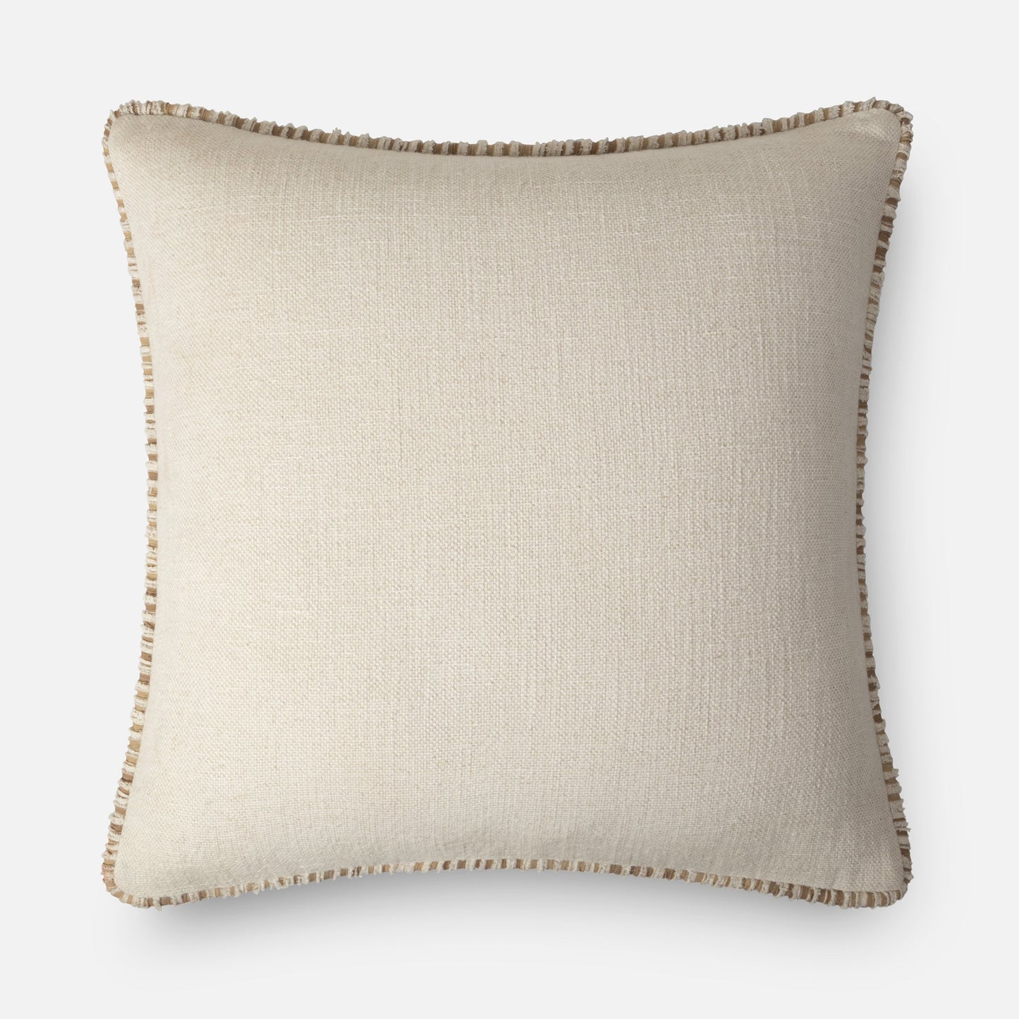 Neutral linen blend cushion with structured border detail, 51x51 cm architectural pillow.