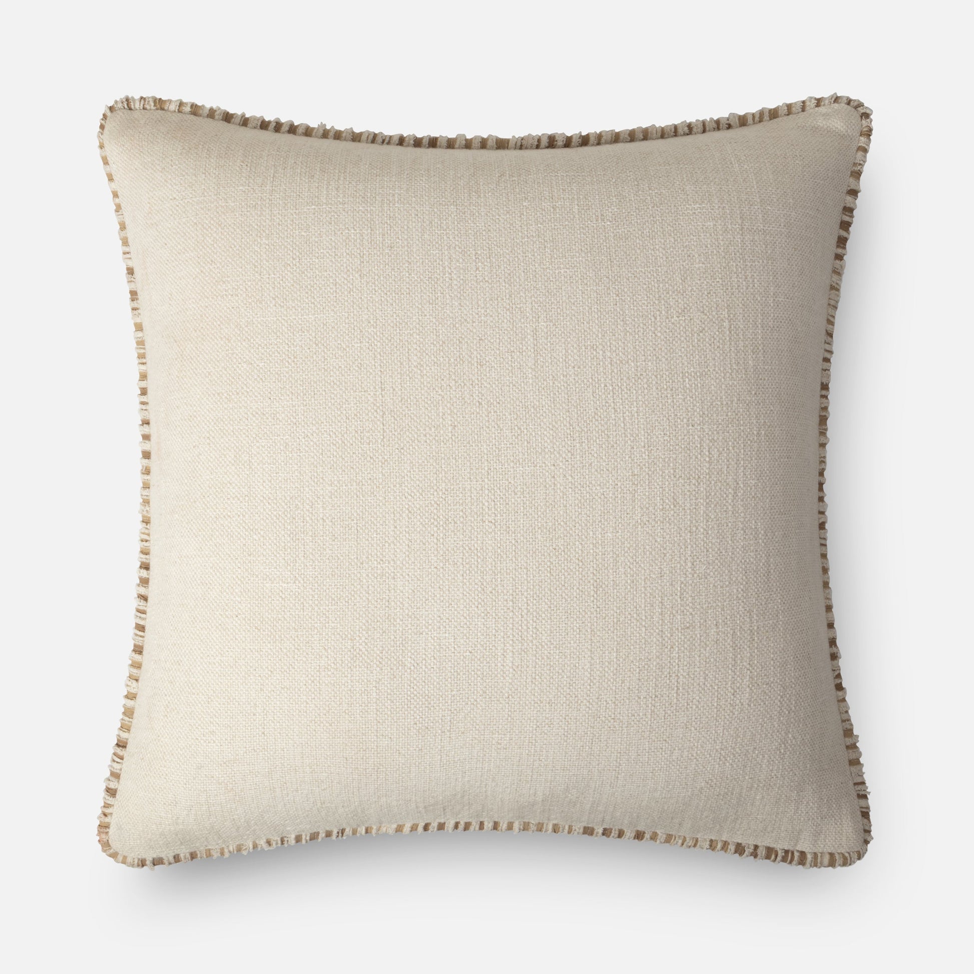 Neutral linen blend cushion with structured border detail, 51x51 cm architectural pillow.