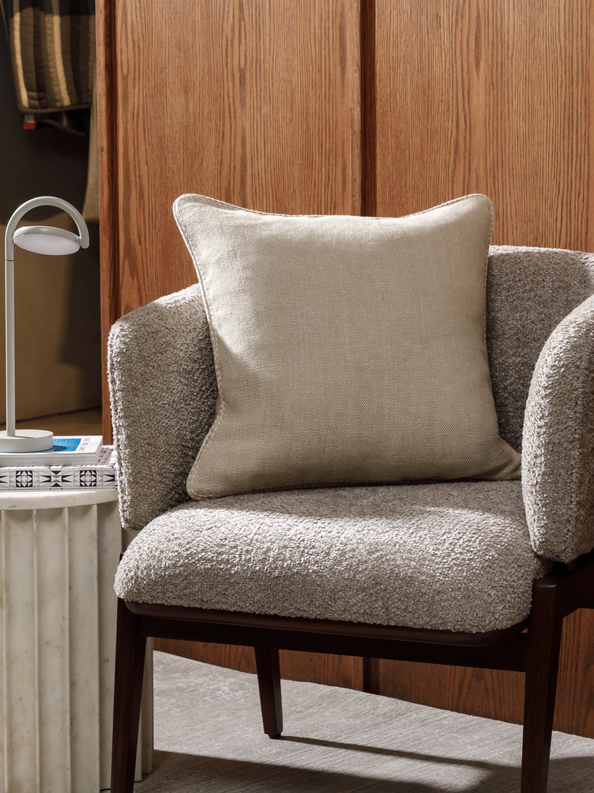 Minimal cotton linen pillow 51x51cm styled in modern interior